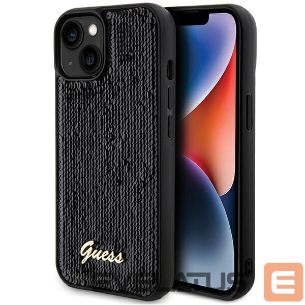 Back panel cover Guess Guess Sequin Script Metal case for iPhone 14 / 15 / 13 - black