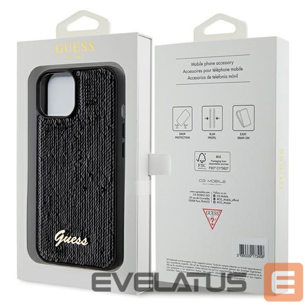 Back panel cover Guess Guess Sequin Script Metal case for iPhone 14 / 15 / 13 - black