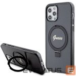 Back panel cover Guess  Guess Ring Stand Script Glitter MagSafe case for iPhone 12/12 Pro - black 