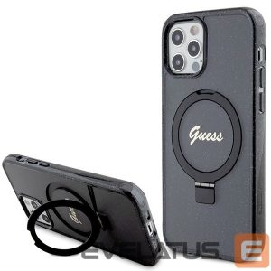 Back panel cover Guess  Guess Ring Stand Script Glitter MagSafe case for iPhone 12/12 Pro - black 