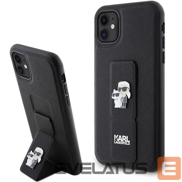 Back panel cover Karl Lagerfeld Karl Lagerfeld Gripstand Saffiano Karl&Choupette Pins case for iPhone 11 / Xr - black