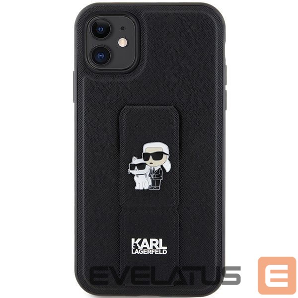Back panel cover Karl Lagerfeld Karl Lagerfeld Gripstand Saffiano Karl&Choupette Pins case for iPhone 11 / Xr - black