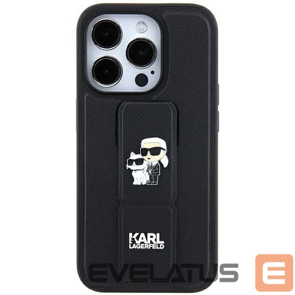Back panel cover Karl Lagerfeld Karl Lagerfeld Gripstand Saffiano Karl&Choupette Pins case for iPhone 11 / Xr - black