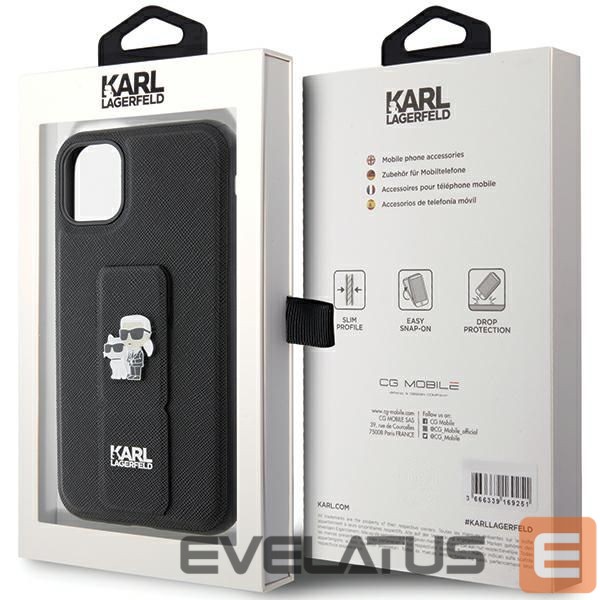 Back panel cover Karl Lagerfeld Karl Lagerfeld Gripstand Saffiano Karl&Choupette Pins case for iPhone 11 / Xr - black