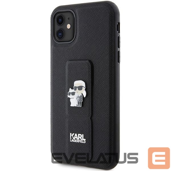 Back panel cover Karl Lagerfeld Karl Lagerfeld Gripstand Saffiano Karl&Choupette Pins case for iPhone 11 / Xr - black