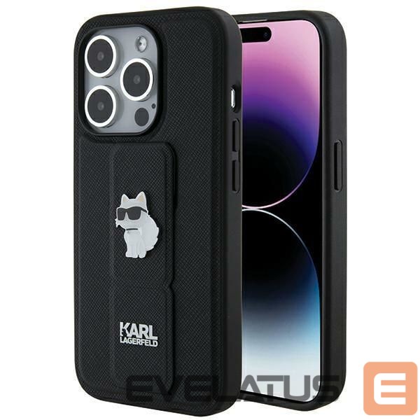 Back panel cover Karl Lagerfeld Karl Lagerfeld Gripstand Saffiano Choupette Pins case for iPhone 14 Pro - black