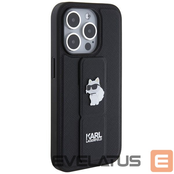 Back panel cover Karl Lagerfeld Karl Lagerfeld Gripstand Saffiano Choupette Pins case for iPhone 14 Pro - black