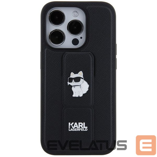 Back panel cover Karl Lagerfeld Karl Lagerfeld Gripstand Saffiano Choupette Pins case for iPhone 14 Pro - black