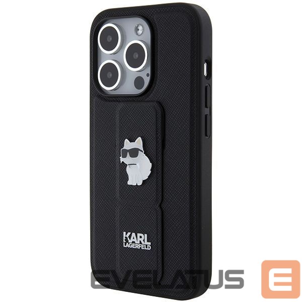 Back panel cover Karl Lagerfeld Karl Lagerfeld Gripstand Saffiano Choupette Pins case for iPhone 14 Pro - black