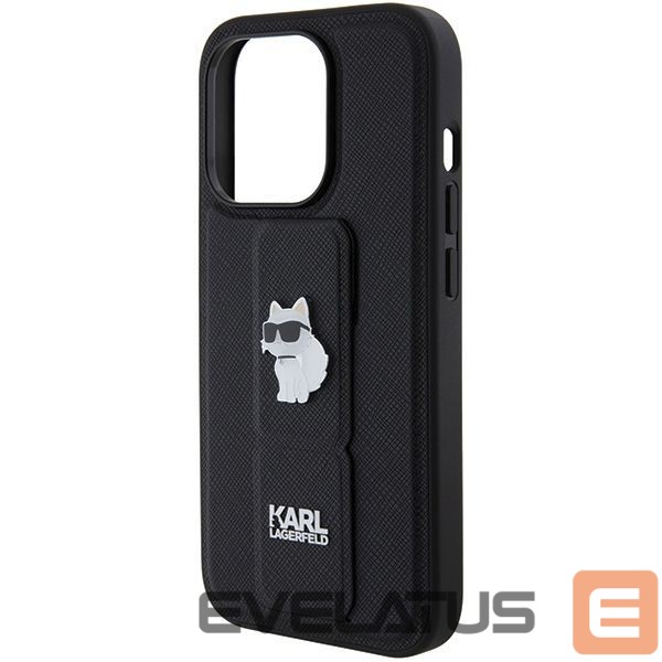 Back panel cover Karl Lagerfeld Karl Lagerfeld Gripstand Saffiano Choupette Pins case for iPhone 14 Pro - black