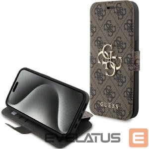 Back panel cover Guess  Guess 4G Metal Logo case for iPhone 15 Pro - brown 