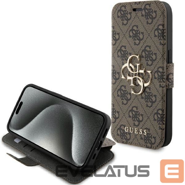 Back panel cover Guess Guess 4G Metal Logo case for iPhone 15 Pro - brown
