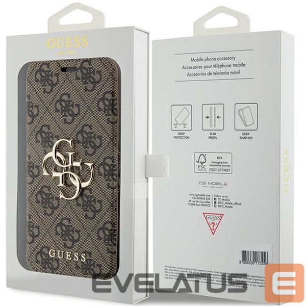 Back panel cover Guess Guess 4G Metal Logo case for iPhone 15 Pro - brown