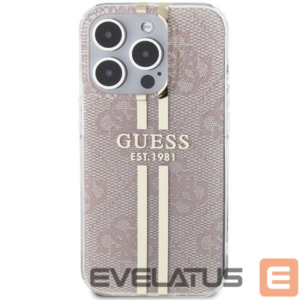 Back panel cover Guess Guess IML 4G Gold Stripe case for iPhone 14 Pro Max - pink