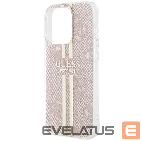 Back panel cover Guess Guess IML 4G Gold Stripe case for iPhone 14 Pro Max - pink