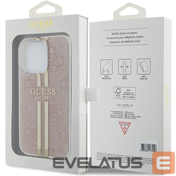 Back panel cover Guess Guess IML 4G Gold Stripe case for iPhone 14 Pro Max - pink