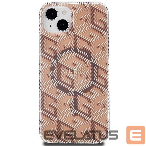Back panel cover Guess Guess IML GCube MagSafe case for iPhone 15 / 14 / 13 - brown