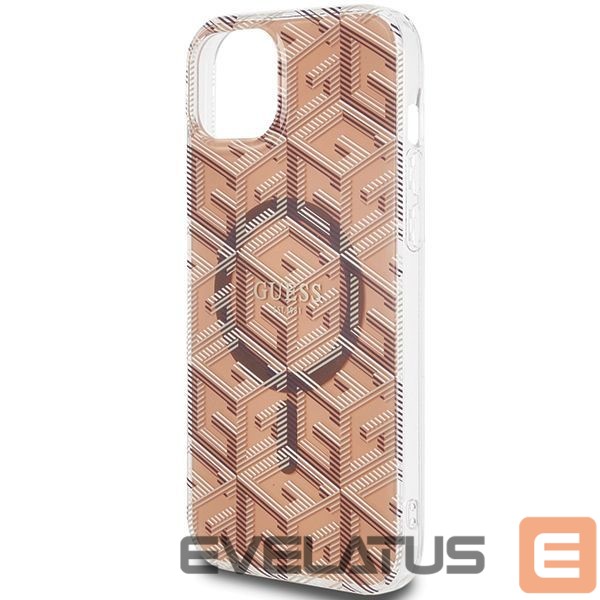 Back panel cover Guess Guess IML GCube MagSafe case for iPhone 15 / 14 / 13 - brown