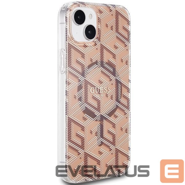 Back panel cover Guess Guess IML GCube MagSafe case for iPhone 15 / 14 / 13 - brown