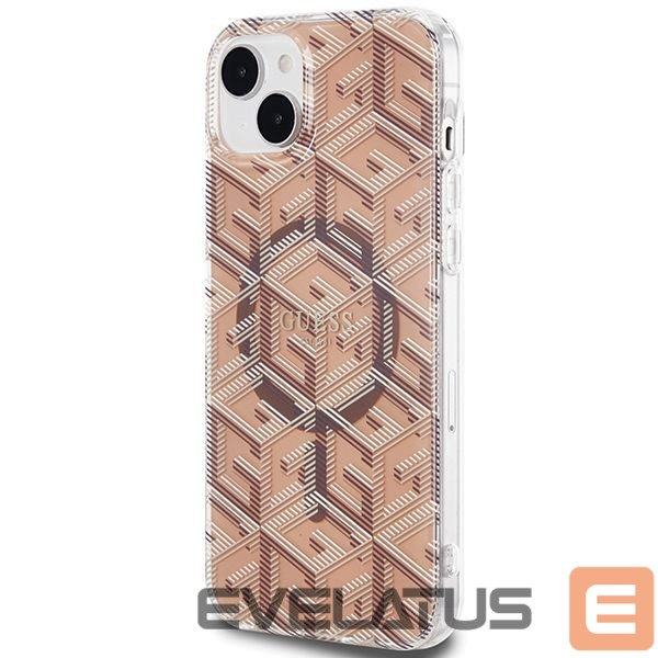 Back panel cover Guess Guess IML GCube MagSafe case for iPhone 15 / 14 / 13 - brown