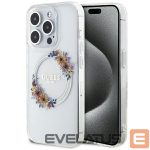 Back panel cover Guess  Guess IML Flowers Wreatch MagSafe iPhone 15 Pro Max Case - Clear