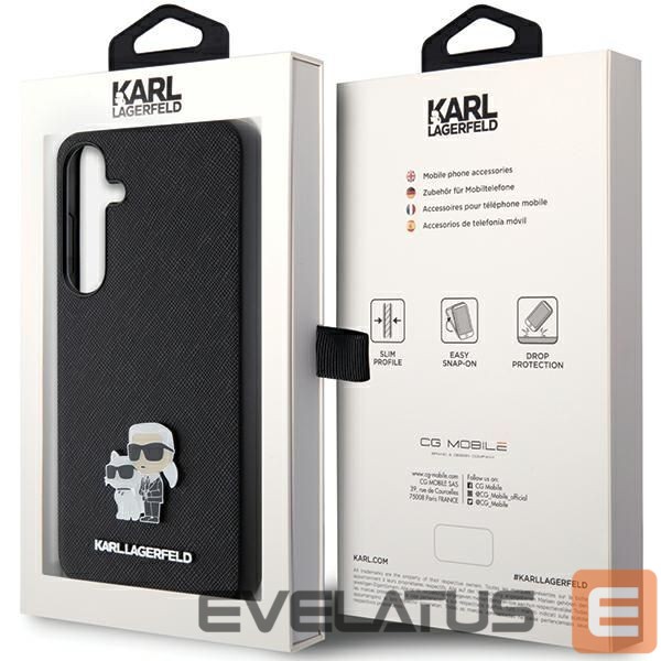 Back panel cover Karl Lagerfeld Karl Lagerfeld KLHCS24SPSAKCMPK S24 S921 hardcase black/black Saffiano Karl & Choupette Metal Pin