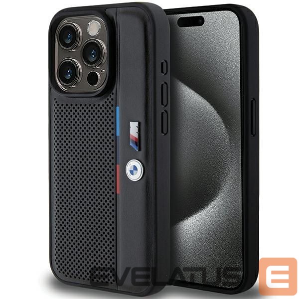 Back panel cover BMW BMW Perforated Tricolor Line case for iPhone 15 Pro - black