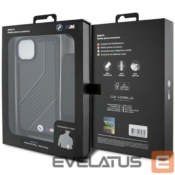 Back panel cover BMW BMW M Edition Carbon Stripe & Strap case for iPhone 15 / 14 / 13 - black
