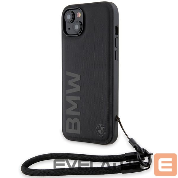Back panel cover BMW BMW Signature Leather Wordmark Cord Case for iPhone 15/14/13 - Black