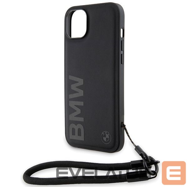 Back panel cover BMW BMW Signature Leather Wordmark Cord Case for iPhone 15/14/13 - Black
