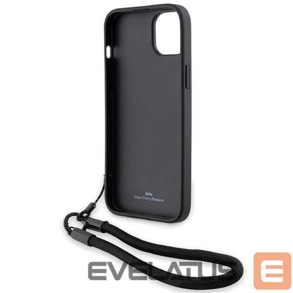 Back panel cover BMW BMW Signature Leather Wordmark Cord Case for iPhone 15/14/13 - Black