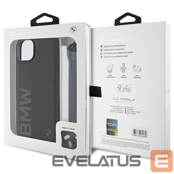 Back panel cover BMW BMW Signature Leather Wordmark Cord Case for iPhone 15/14/13 - Black
