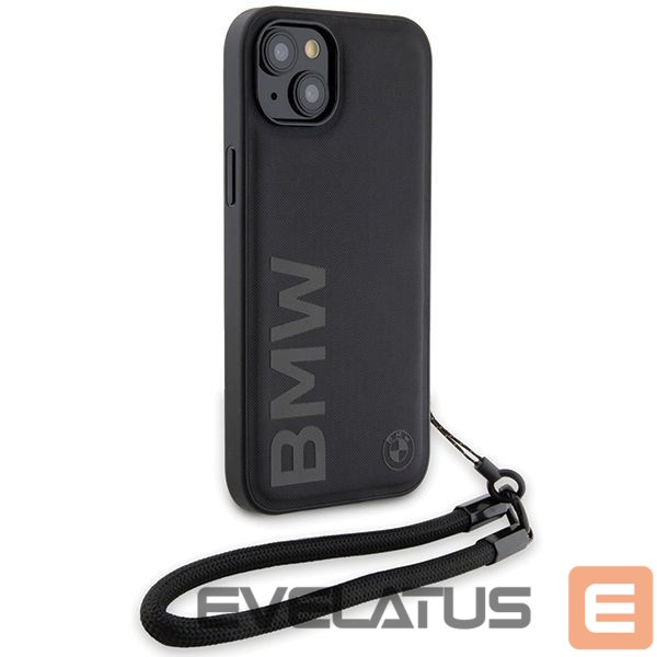Back panel cover BMW BMW Signature Leather Wordmark Cord Case for iPhone 15/14/13 - Black