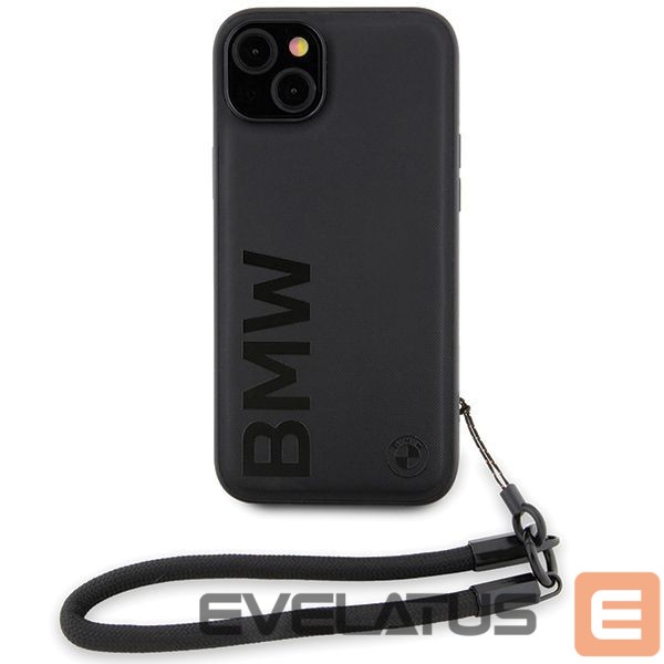 Back panel cover BMW BMW Signature Leather Wordmark Cord Case for iPhone 15/14/13 - Black