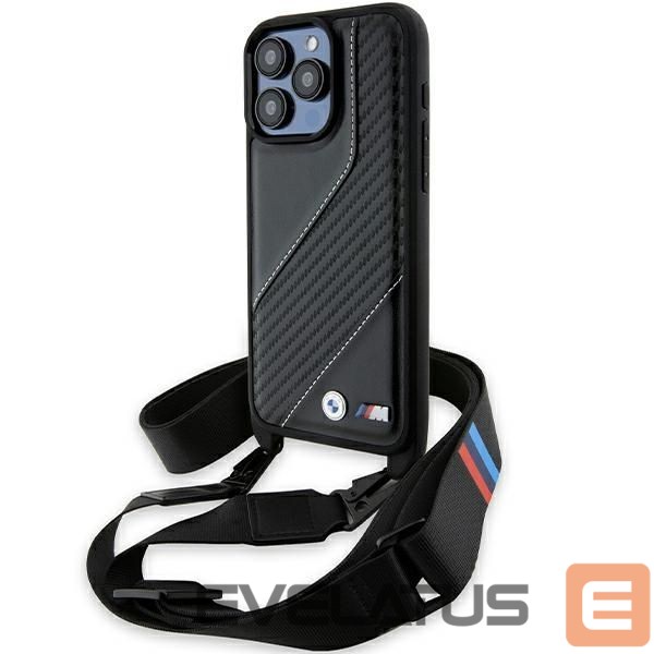 Back panel cover BMW BMW M Edition Carbon Stripe & Strap case for iPhone 15 Pro Max - black