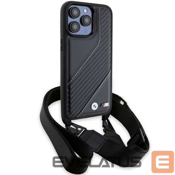 Back panel cover BMW BMW M Edition Carbon Stripe & Strap case for iPhone 15 Pro Max - black