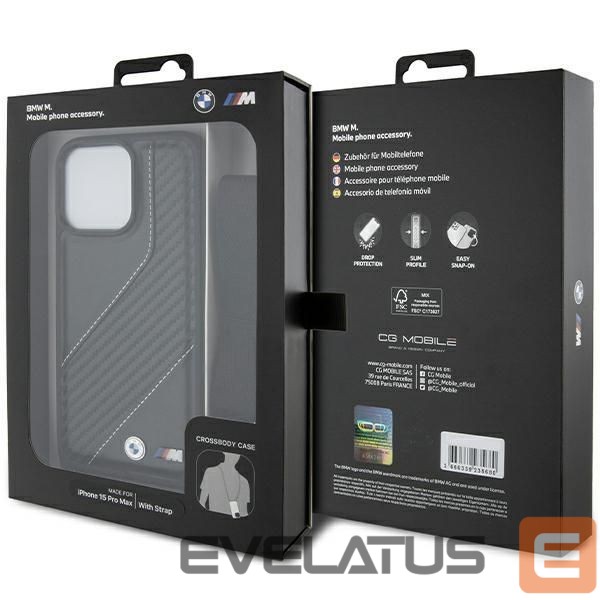 Back panel cover BMW BMW M Edition Carbon Stripe & Strap case for iPhone 15 Pro Max - black