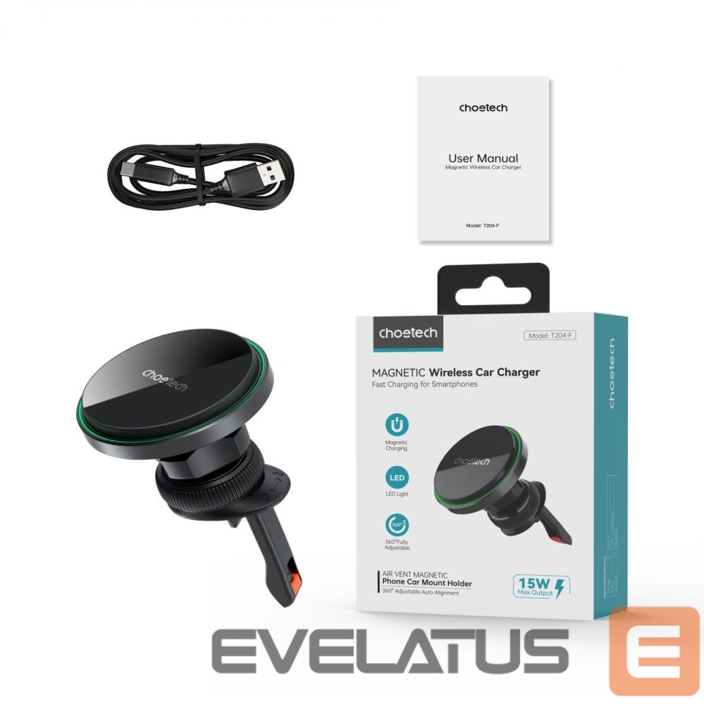 Other Phone Accessory Choetech Choetech T204-F magnetic car holder with 15W wireless charging - black