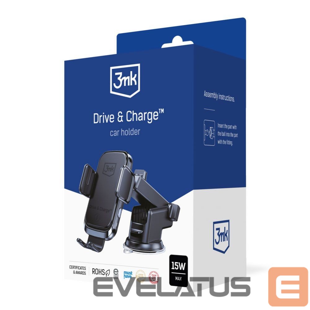 Auto holder 3MK 3mk Drive & Charge car phone holder for grille/window/cockpit with inductive charger - black