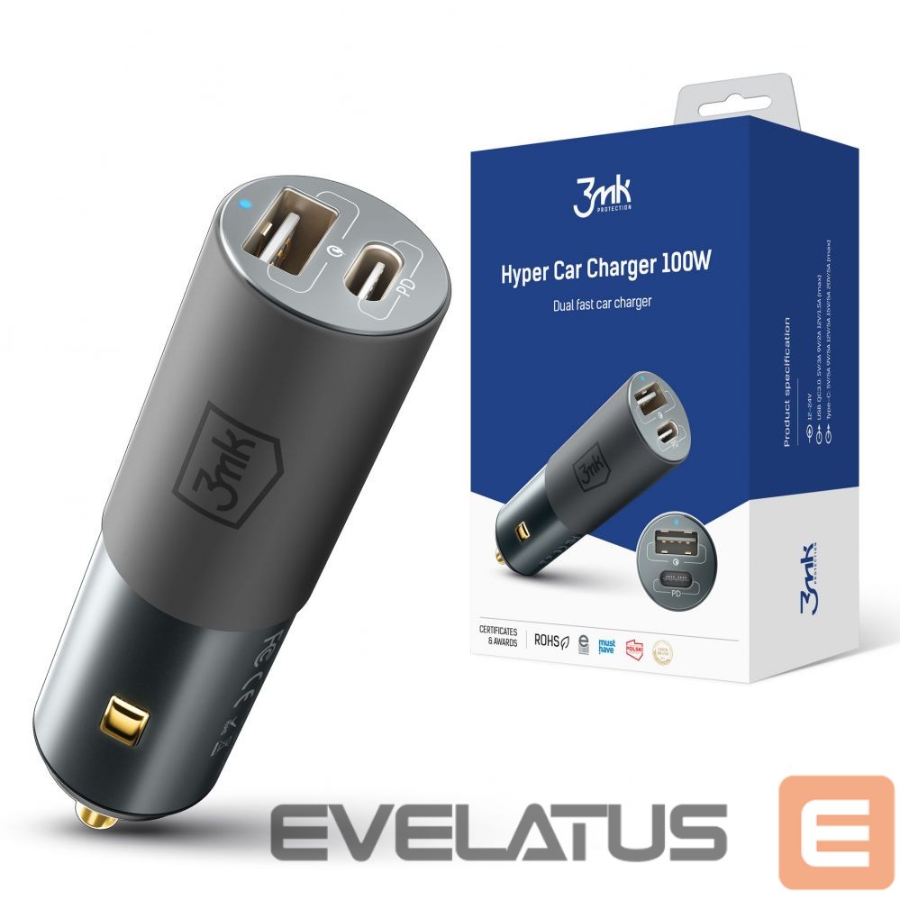 Cable 3MK 3mk Hyper Car Charger USB-C USB-A 100W - silver