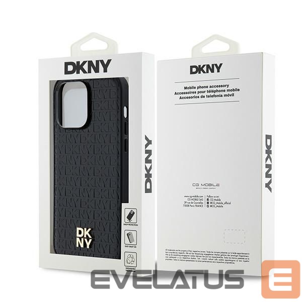 Other Phone Accessory DKNY DKNY Leather Monogram Pattern Metal Logo MagSafe Case for iPhone 14 Pro Max - Black