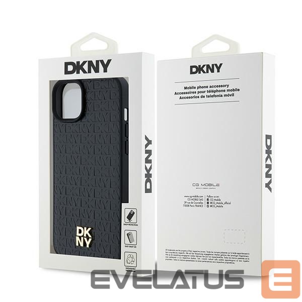 Other Phone Accessory DKNY DKNY Leather Monogram Pattern Metal Logo MagSafe Case for iPhone 15 Plus / 14 Plus - Black