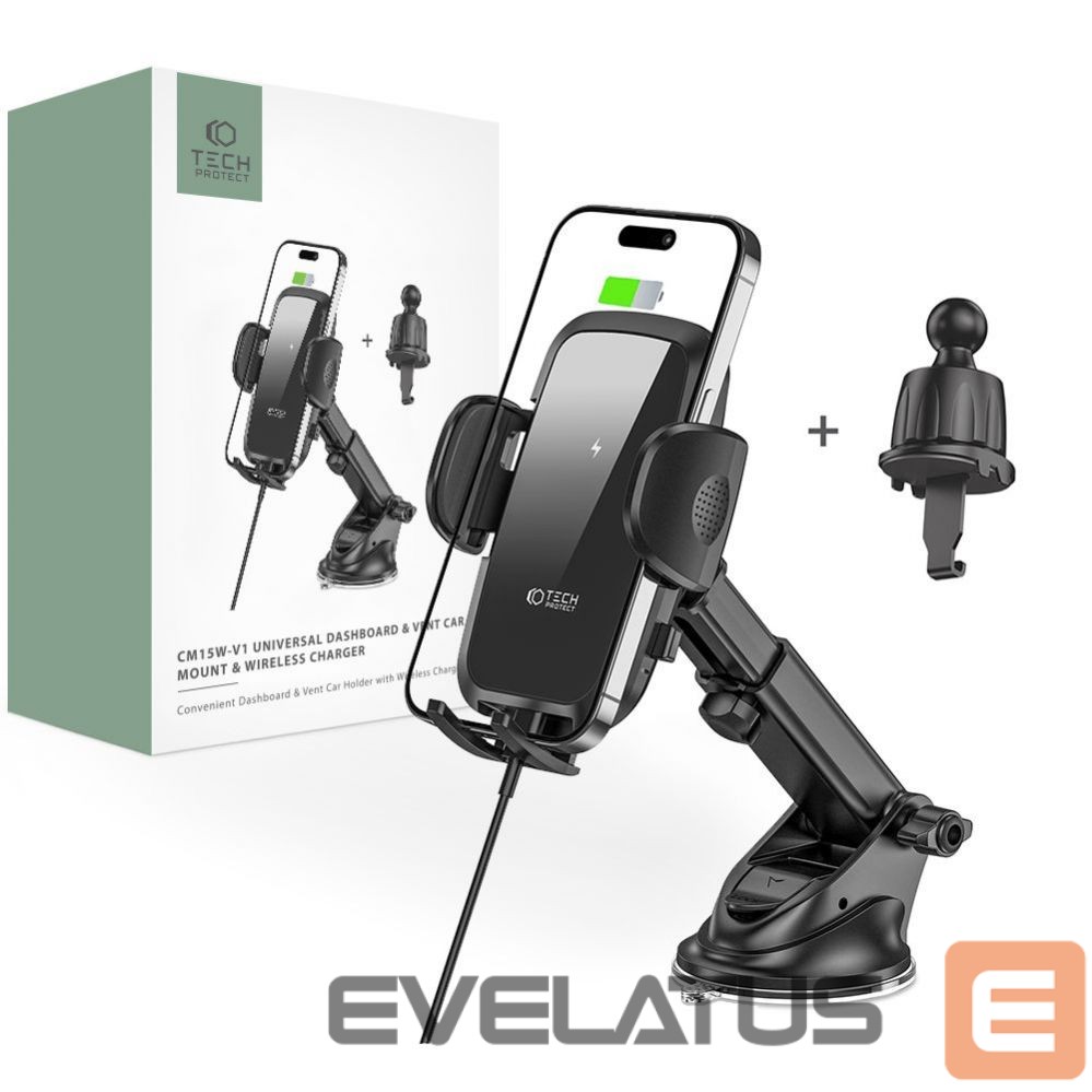 Auto holder Tech-Protect Universal Tech-Protect CM15W-V1 Car Phone Holder with 15W Inductive Charger for Cockpit/Air Vent - Black Black