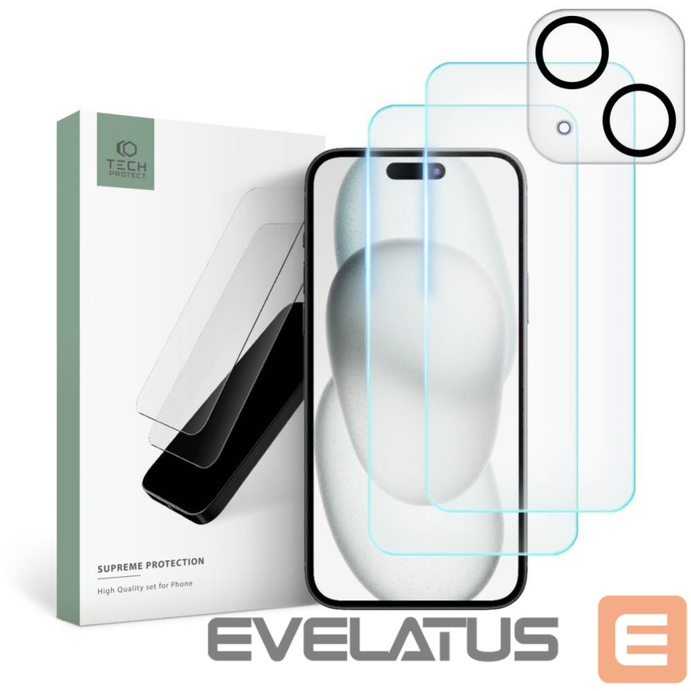 Protective glass Tech-Protect Tech-Protect Supreme Set for iPhone 15 2x tempered glass for display / tempered glass for camera