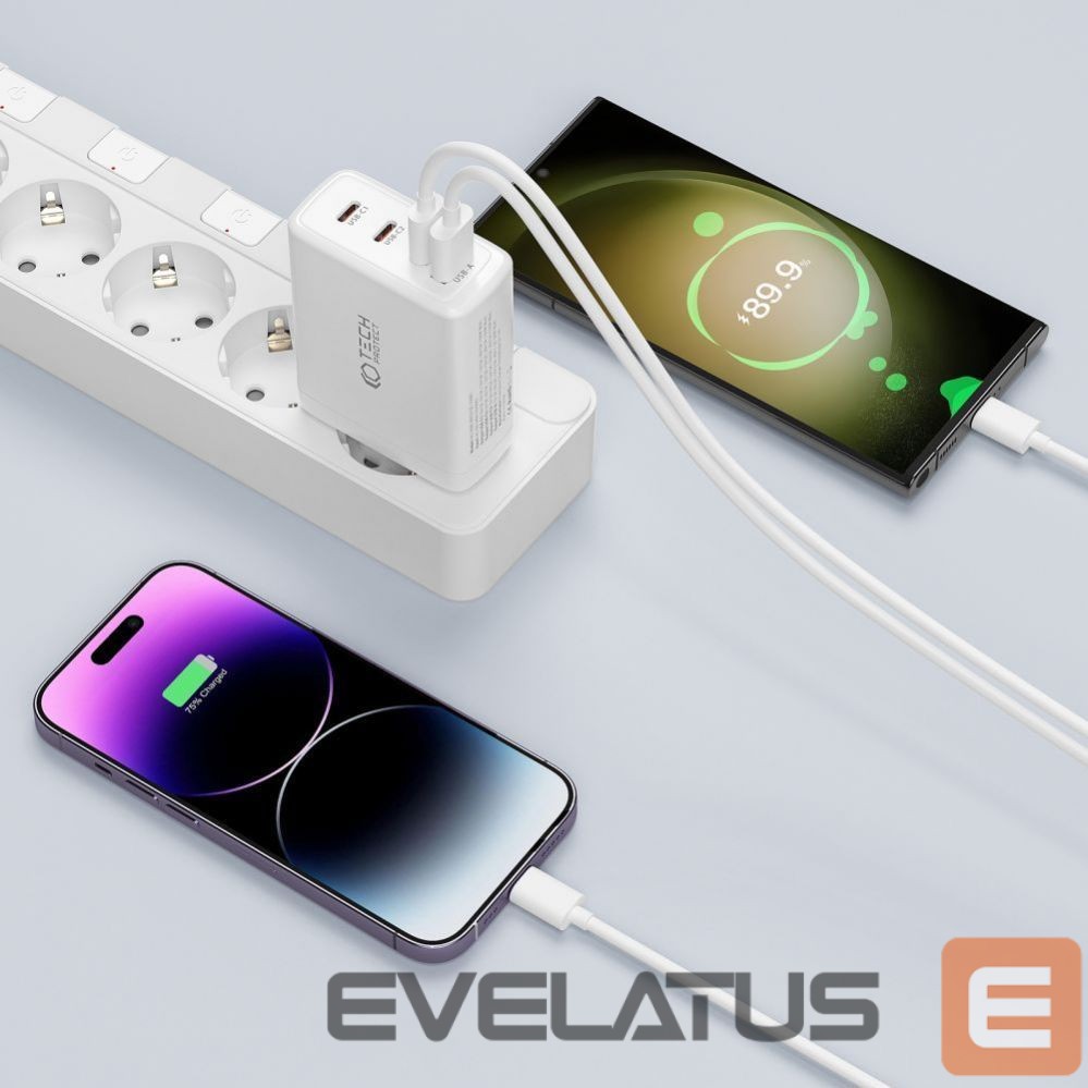 Adapter Tech-Protect Tech-Protect NC100W-GAN charger GaN 3x USB-C PD 100W / USB-A QC 3.0 - white