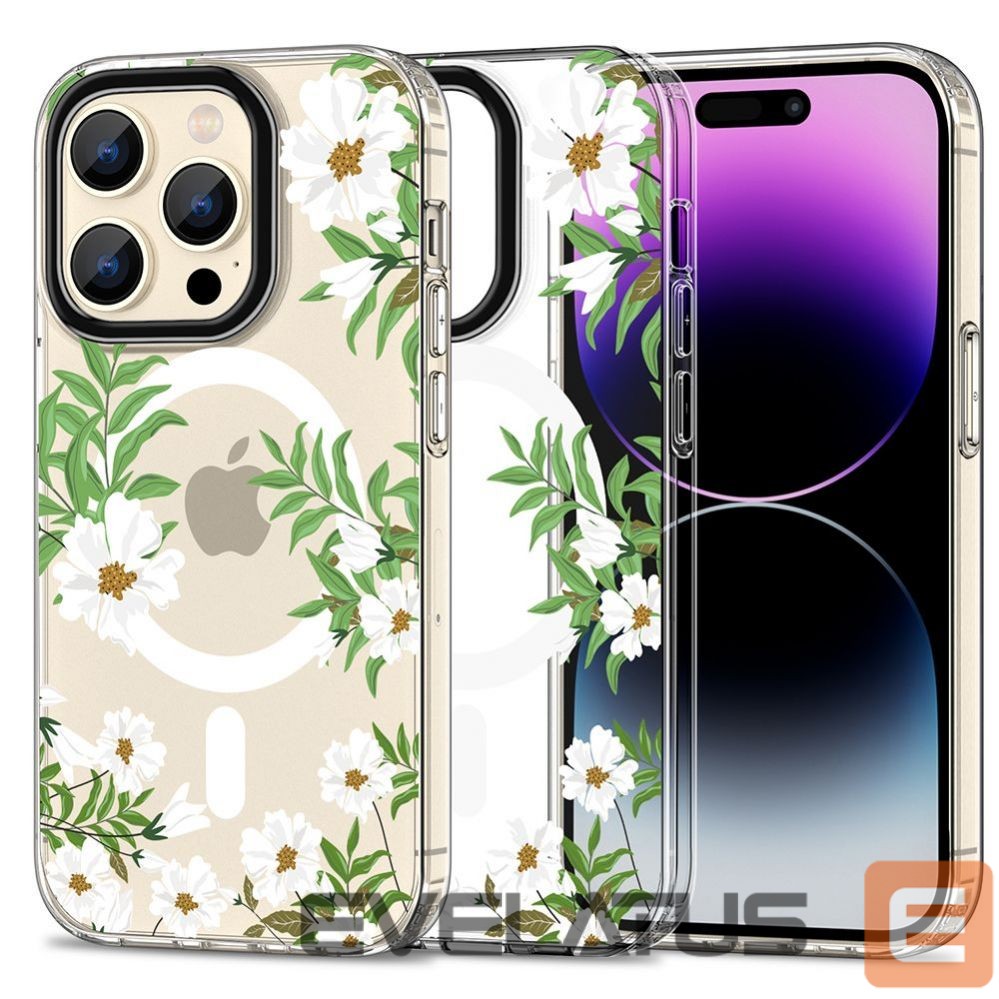 Back panel cover Tech-Protect Flowers || Leaves \ White || Transparent