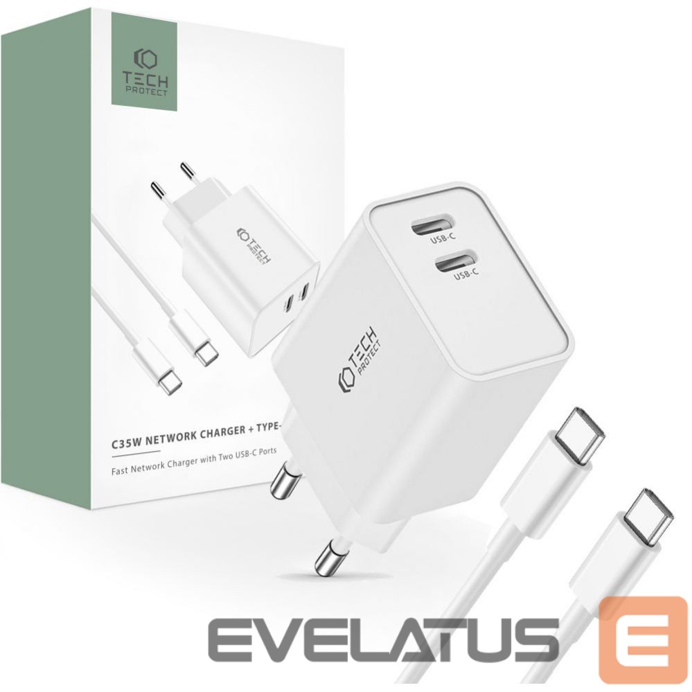 Adapter Tech-Protect White \ z kablem USB-C \ USB-C (female) || USB-C (męski)