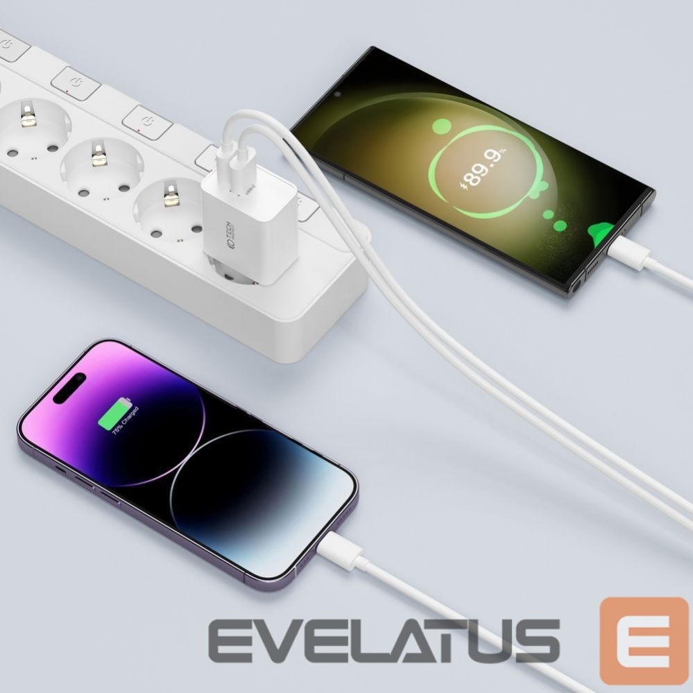 Adapter Tech-Protect White \ z kablem USB-C \ USB-C (female) || USB-C (męski)