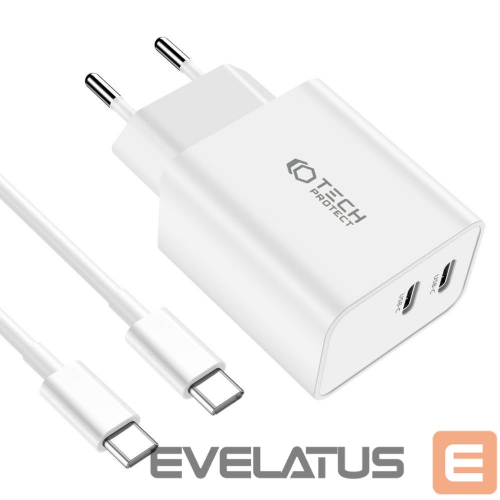 Adapter Tech-Protect White \ z kablem USB-C \ USB-C (female) || USB-C (męski)