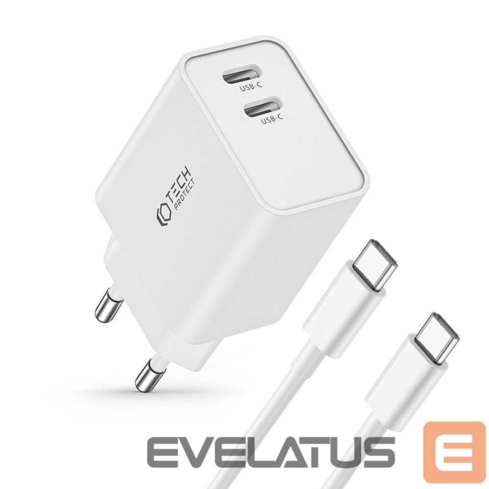 Adapter Tech-Protect White \ z kablem USB-C \ USB-C (female) || USB-C (męski)